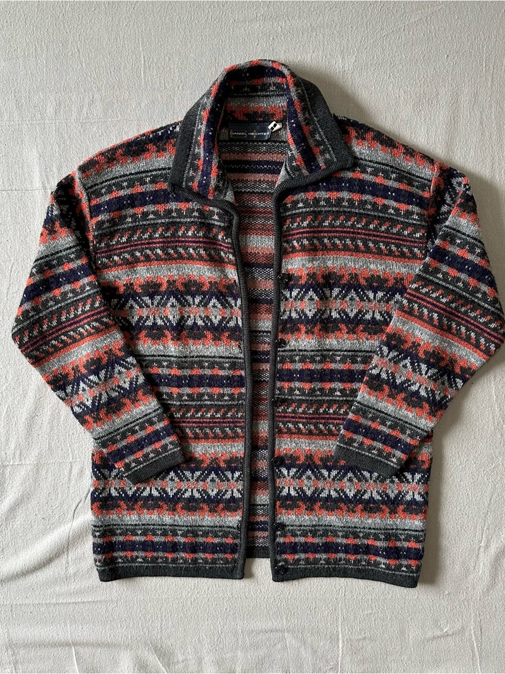 Daniel Hechter Gray, Navy & Rust Patterned Zip-Up Sweater